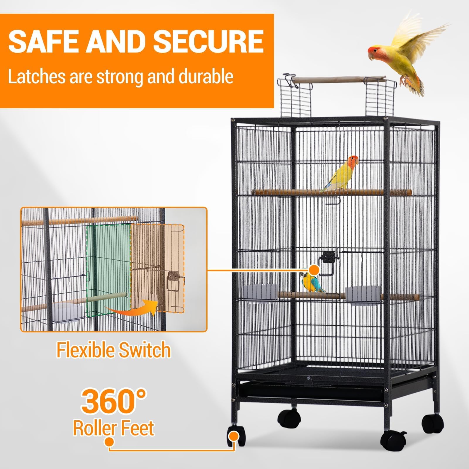 Garvee Small Bird Cage with Wheels, Parakeet Cage, Bird Carrier for Parakeets, Canaries, Lovebirds, Small Quaker, Cockatiels, Budgie, Green Cheek, 40in, Green