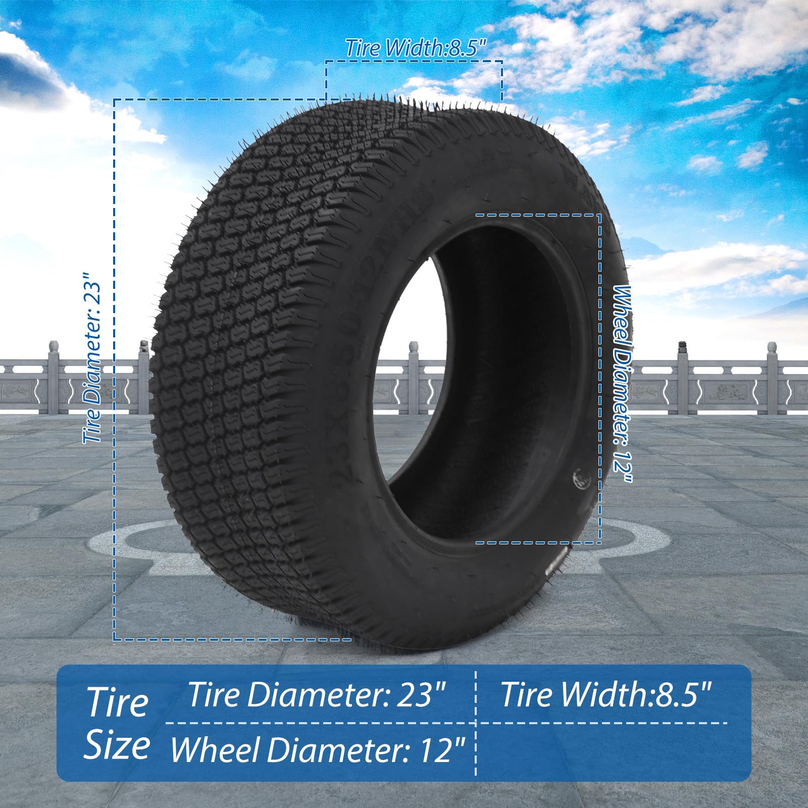 Garvee Lawn Mower Tires Turf Tires 20x8.00-8 4PR for Golf Cart Tires, Garden Tractor Riding Mower Tubeless Set of 2 - 23x8.50-12-4PR TL WAVE