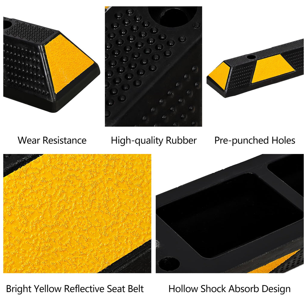 Garvee 72" Rubber Parking Curb Heavy Duty Wheel Stopper with Yellow Reflective Stripes for Garage Driveway Parking Lot 72" x 6" x 4"