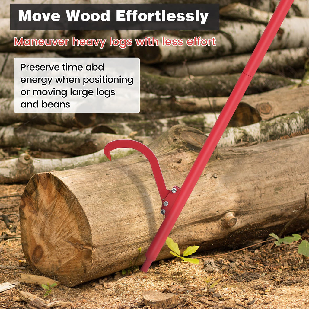 Garvee 60in Steel Cant Hook for Logs, Rubber Grip, Adjustable Hook, Log Roller Tool for Sawyers, Loggers, Wood Workers, Firewood Enthusiasts, Red