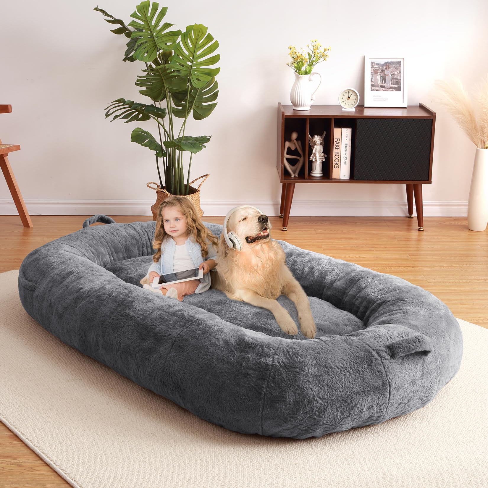 Garvee Giant Dog Bed for People, Washable & Plush Human Sized Dog Bed for Men and Women, Large Dog Bed Suitable for Adults, Anti-Slip Bean Bag for Large Dogs, Human-Sized Bed, 71"x43.3"x10"