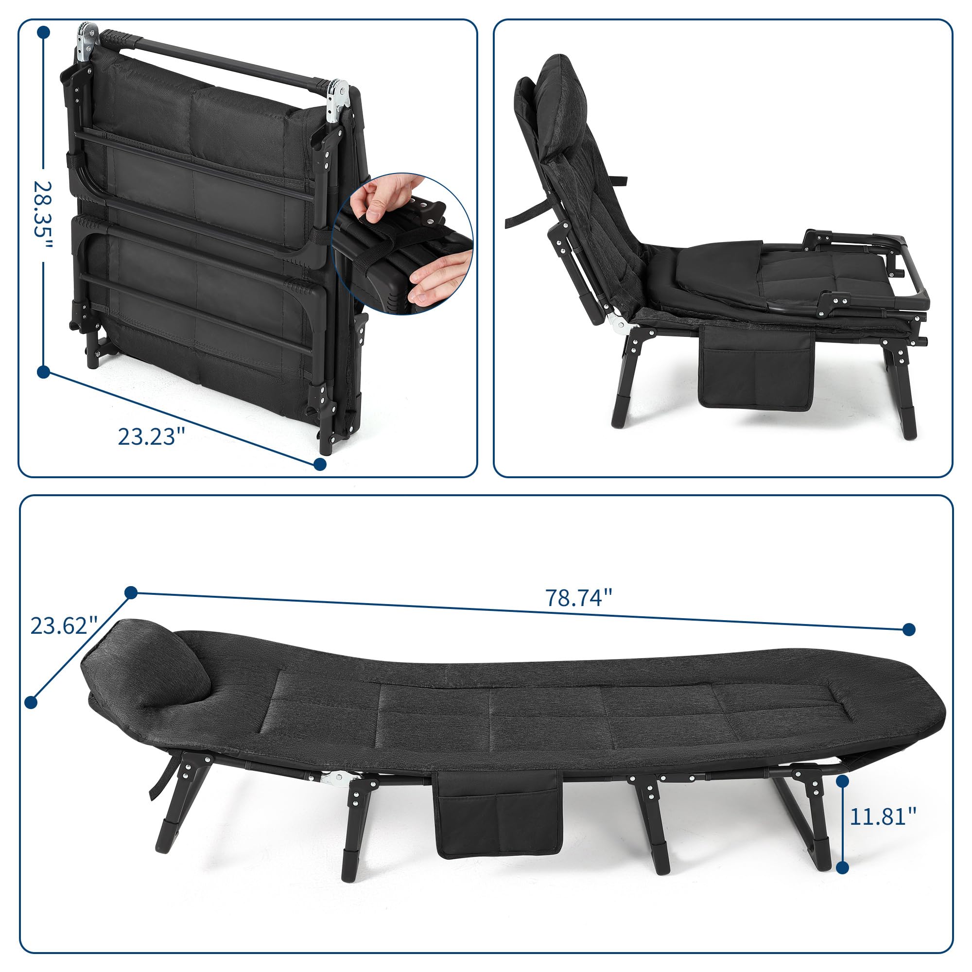 Garvee 79" Portable Folding Bed With Cushion And Pillow, Camping Cot For Adults, Lightweight, Black