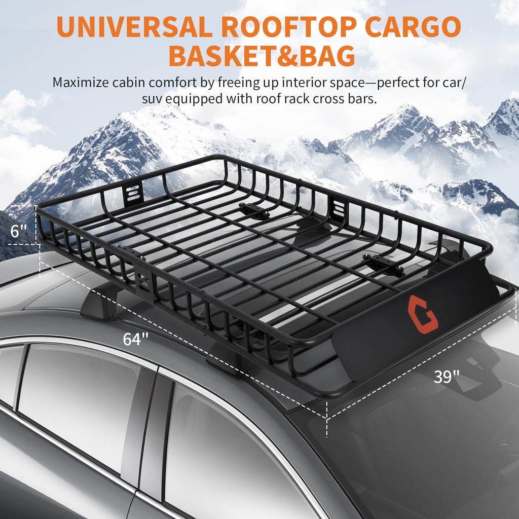 Garvee Roof Rack Cargo Carrier Basket Universal Rooftop 64''X39''X6'' Black with Cargo Net and Luggage Holder for Pick Up Trucks 200lbs Capacity