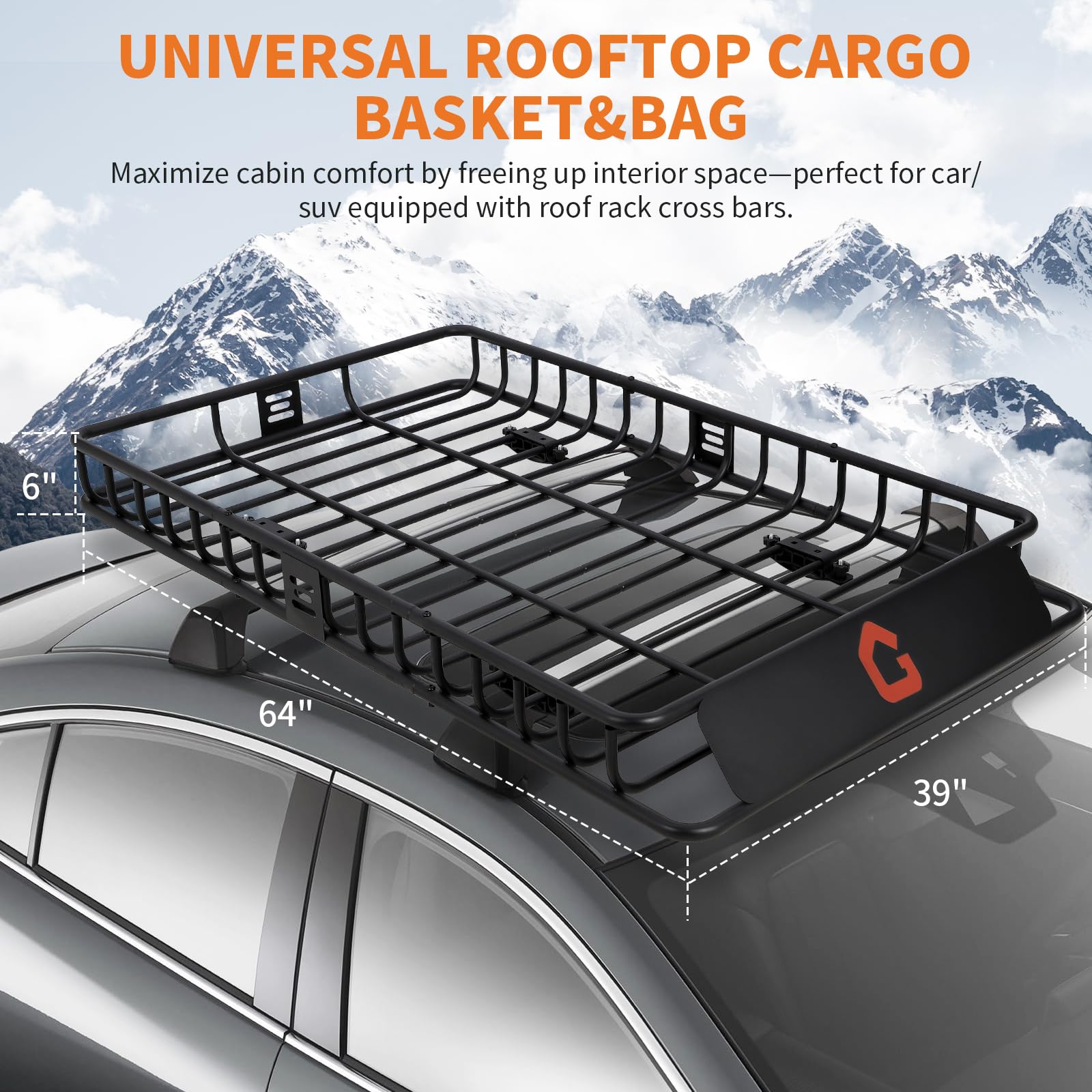 Garvee Roof Rack Cargo Carrier Basket Universal Rooftop 64''X39''X6'' Black with Cargo Net and Luggage Holder for Pick Up Trucks 200lbs Capacity