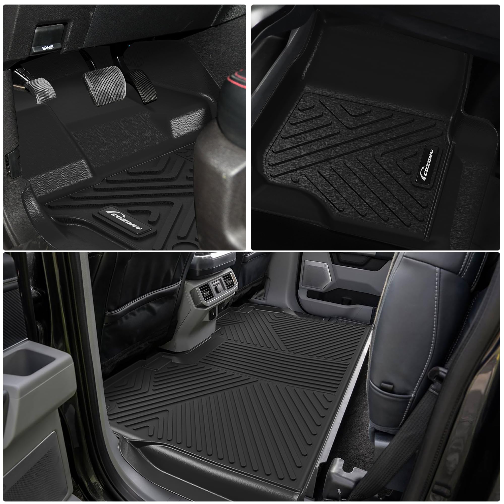 Garvee Custom Fit Floor Mats Compatible with 2015-2024 Ford F-150/ F150 Lightning Super Crew Cab, Black TPE All-Weather Car Floor Liners, Front & Rear Row Set