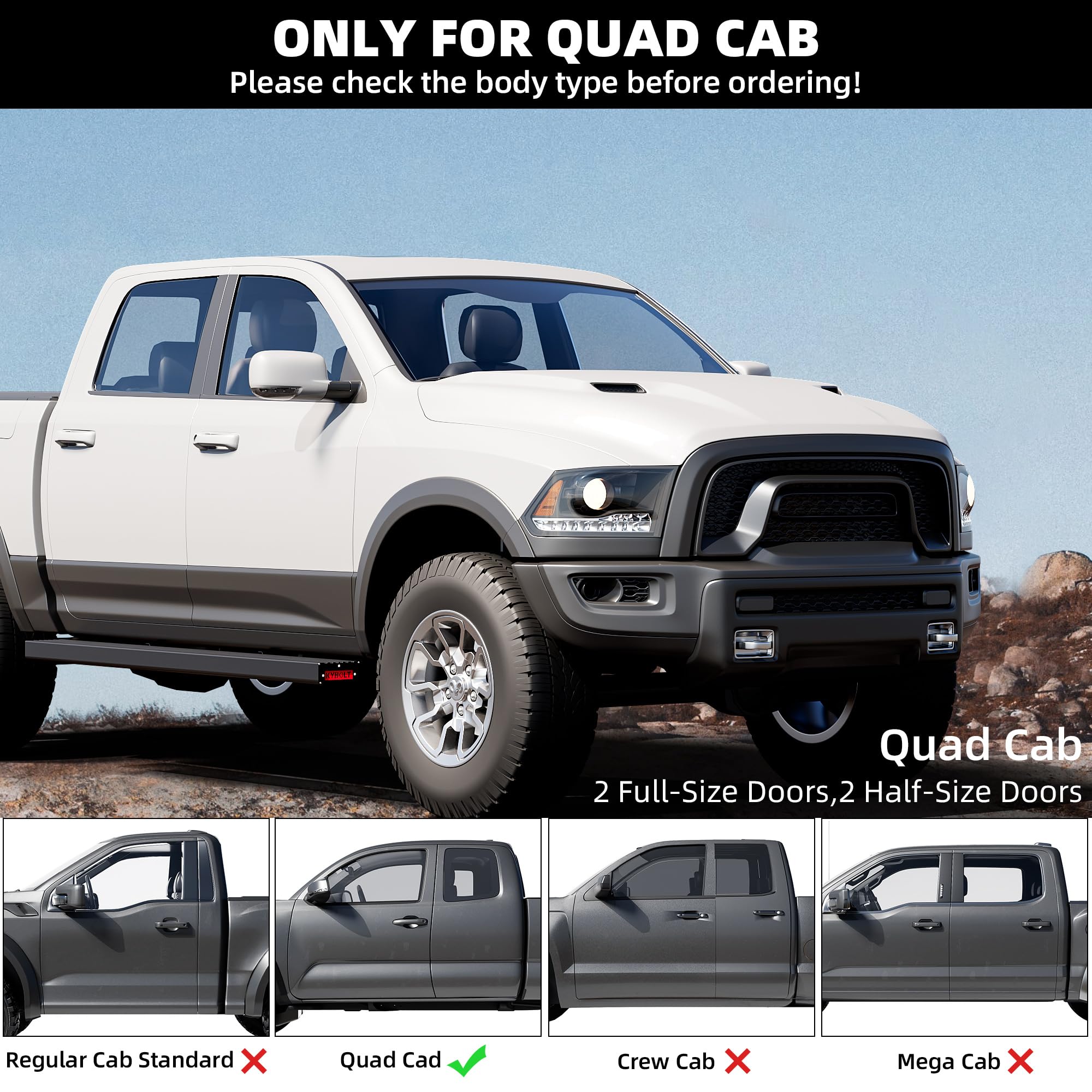 Garvee Running Boards Compatible with 2019 2020 2021 2022 2023 2024 Dodge Ram 1500 Quad Cab(New Body Only),Aluminum Side Steps for 2019 2020 2021 2022 2023 2024 Dodge Ram 1500 Quad Cab