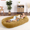 Garvee Dog Bed for Adult, Human Size Giant Dog Bed for Men and Women, 71”x48”x14” Human Dog Lazy Sofa Bed for People and Pets, Washable Strip Flannel Nap Bed Adult Oval, Human-Sized Dog Bed,Yellow