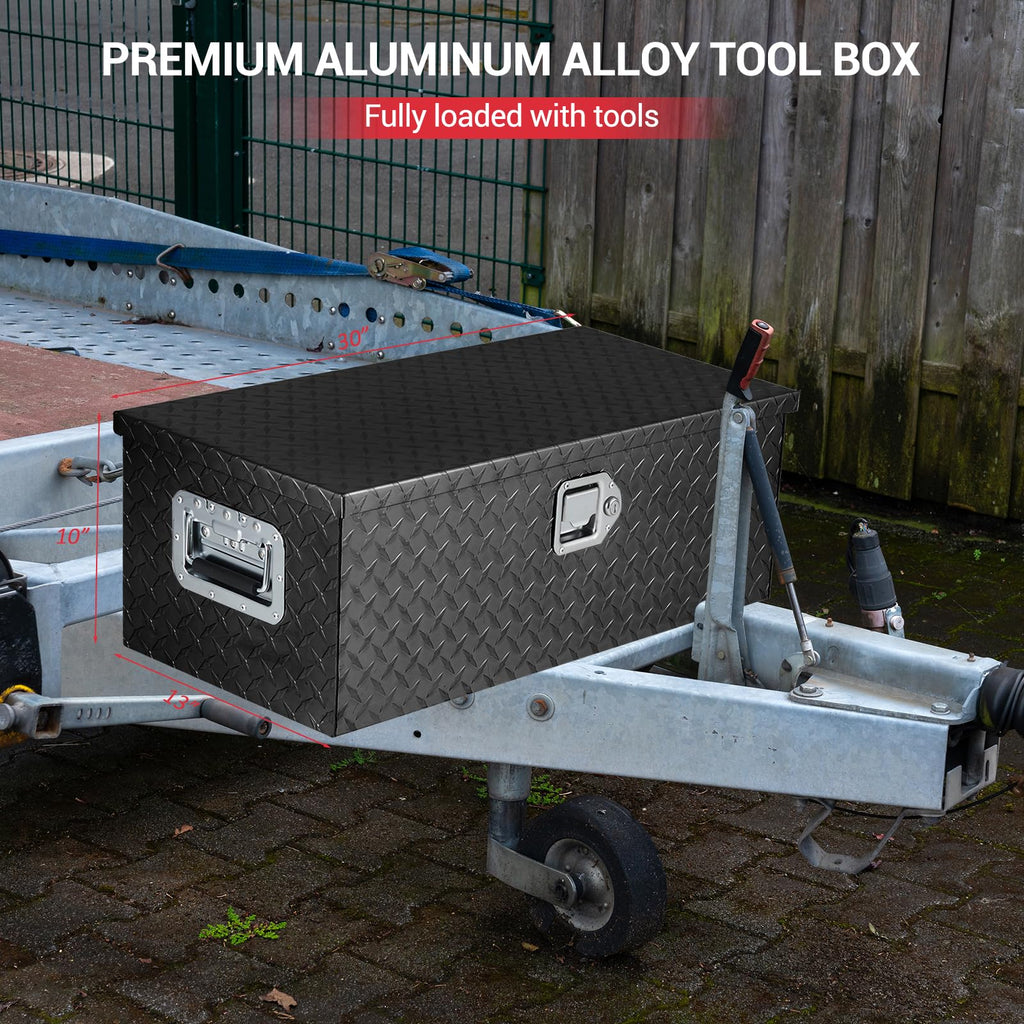 Garvee 30 Inch Aluminum Truck Tool Box, Truck Bed Storage Box with Security Lock and Wider Handles, Heavy Duty Waterproof Tool Box Organizer Chest for Pick Up Truck Rv Trailer - Black