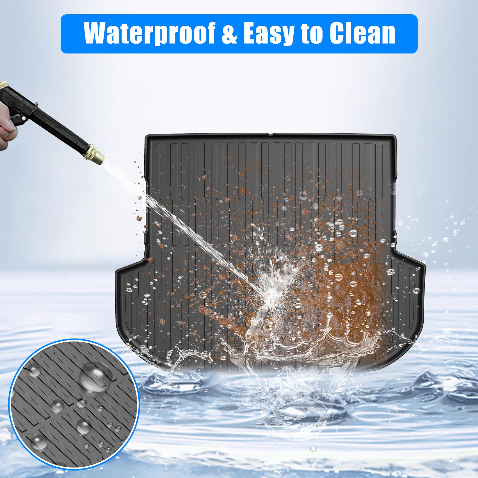 Garvee Cargo Mat for 2021-2023 Hyundai Santa Fe, All-Weather Rear Cargo Protector TPE Durable Easy Clean Black