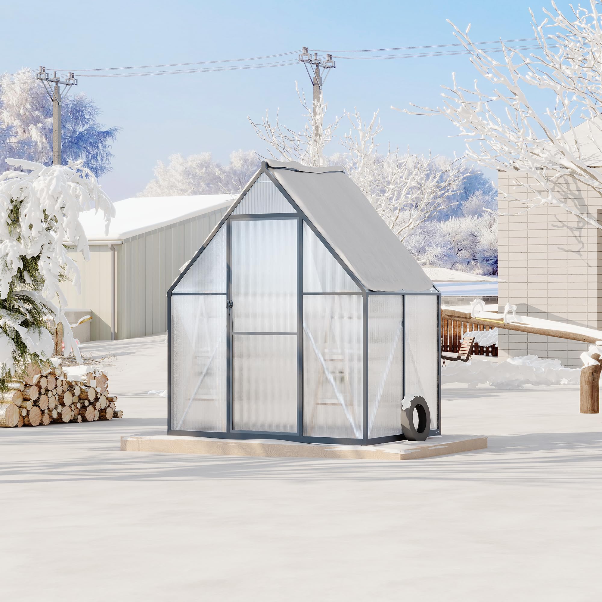 Garvee 6'x4' Aluminum-Framed Polycarbonate Greenhouse, Heavy Duty Polycarbonate Greenhouse With Quick Setup Structure and Roof Vent, Large Enhanced Aluminum GreenhouseKit for Outdoors
