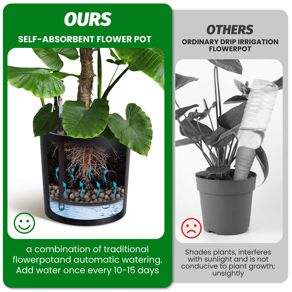 Garvee Tall Round Planter Set of 2, 20" Large Flower Pot Outdoor, Planters for Indoor Plants with Built-in Drainage and a Water Level Monitor and Wheels for Patio, Porch, Living Room, or Home Office, Black