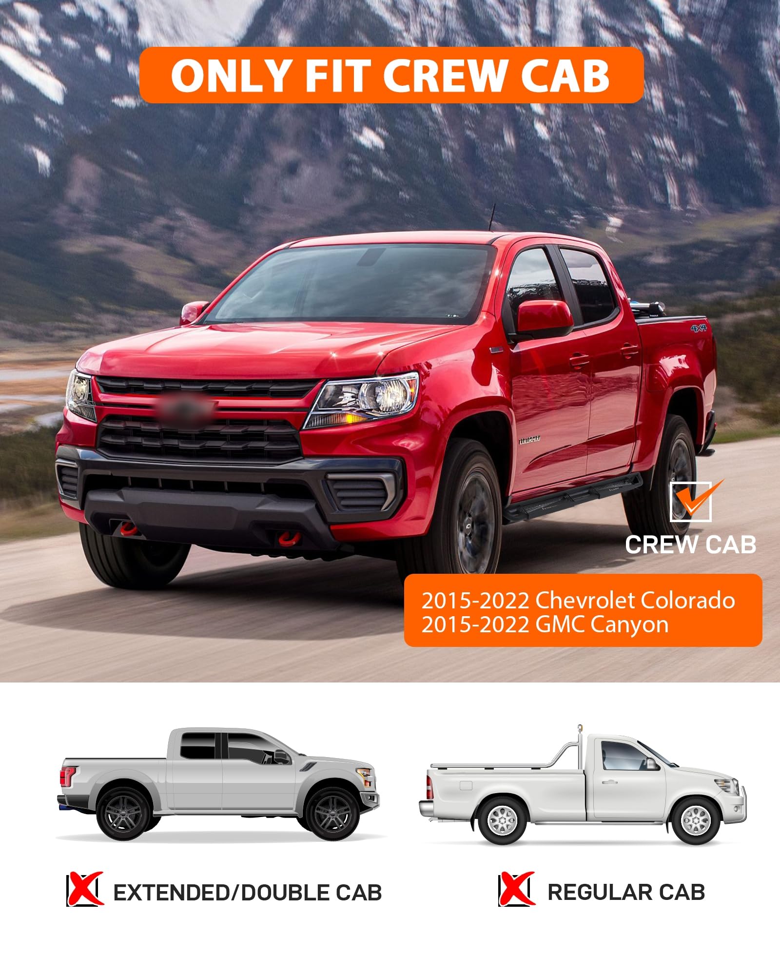Garvee Running Boards Compatible with 2015-2025 Chevy Colorado GMC Canyon Crew Cab, Bolt-on Side Steps, Steel Construction, Black