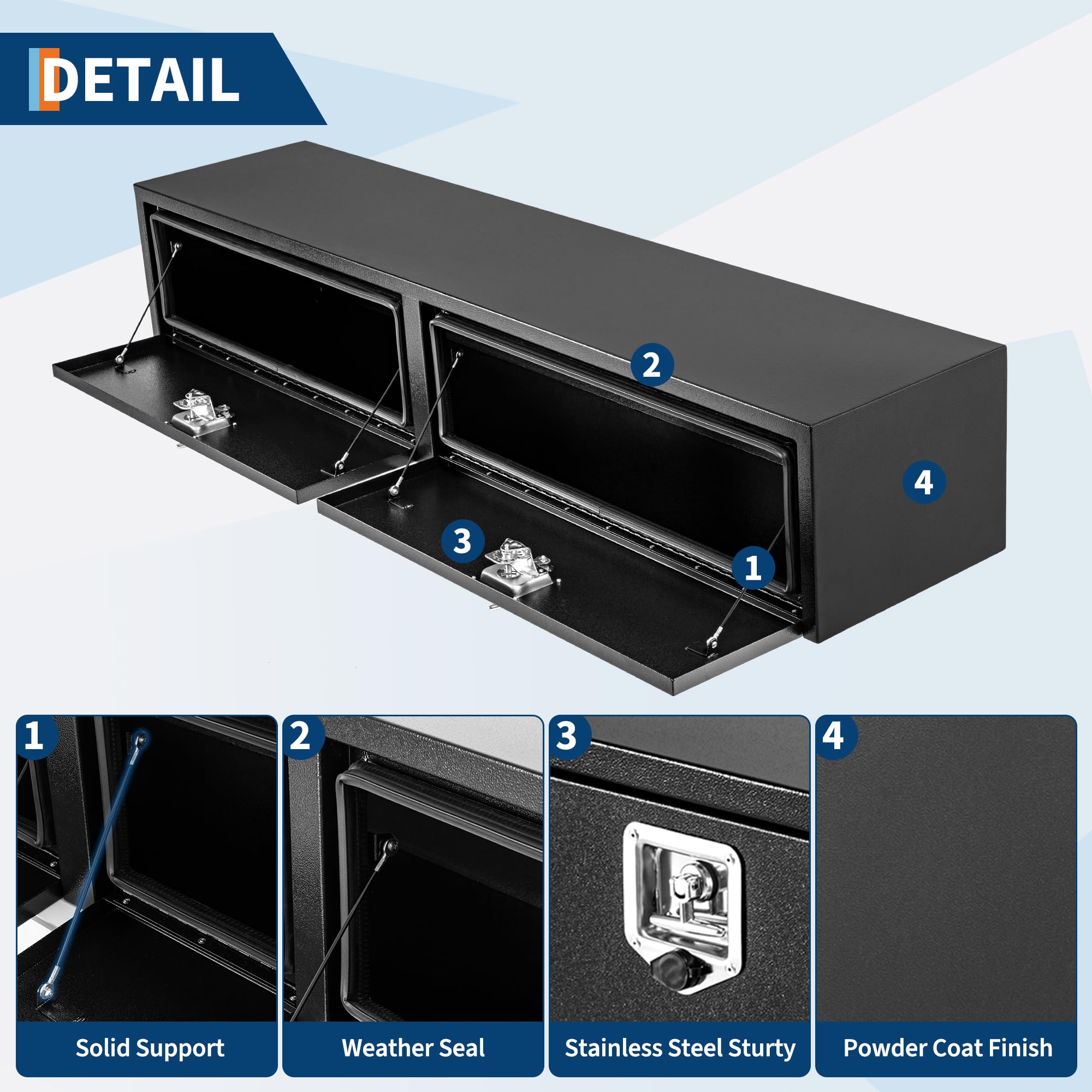 Garvee 72'' Black Steel Truck Tool Box with T-Handle Lock, Heavy Duty Truck Toolbox for Pickup Truck Bed, RV, Trailer, 72"x16"x13"