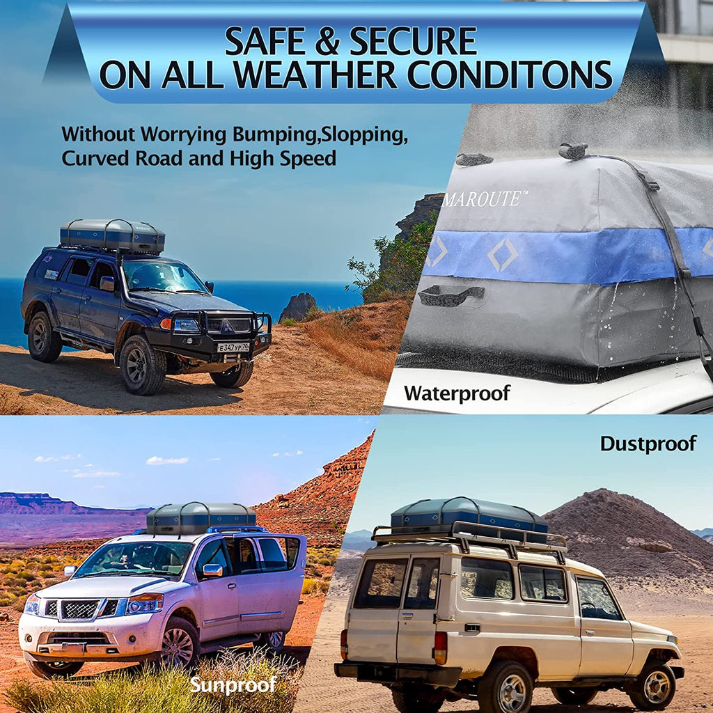 Garvee Rooftop Cargo Carrier Bag, 21 Cubic Feet Heavy Duty Waterproof Car Roof Bag, Fits All Cars with/without Rack, 8 Door Hooks, Storage Bag, Blue & Gray