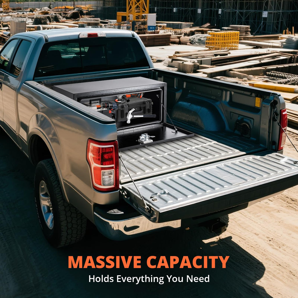 Garvee 36x14x16 Inch Underbody Truck Box Black Steel Lockable Waterproof Heavy Duty Tool Storage Organizer for Trucks