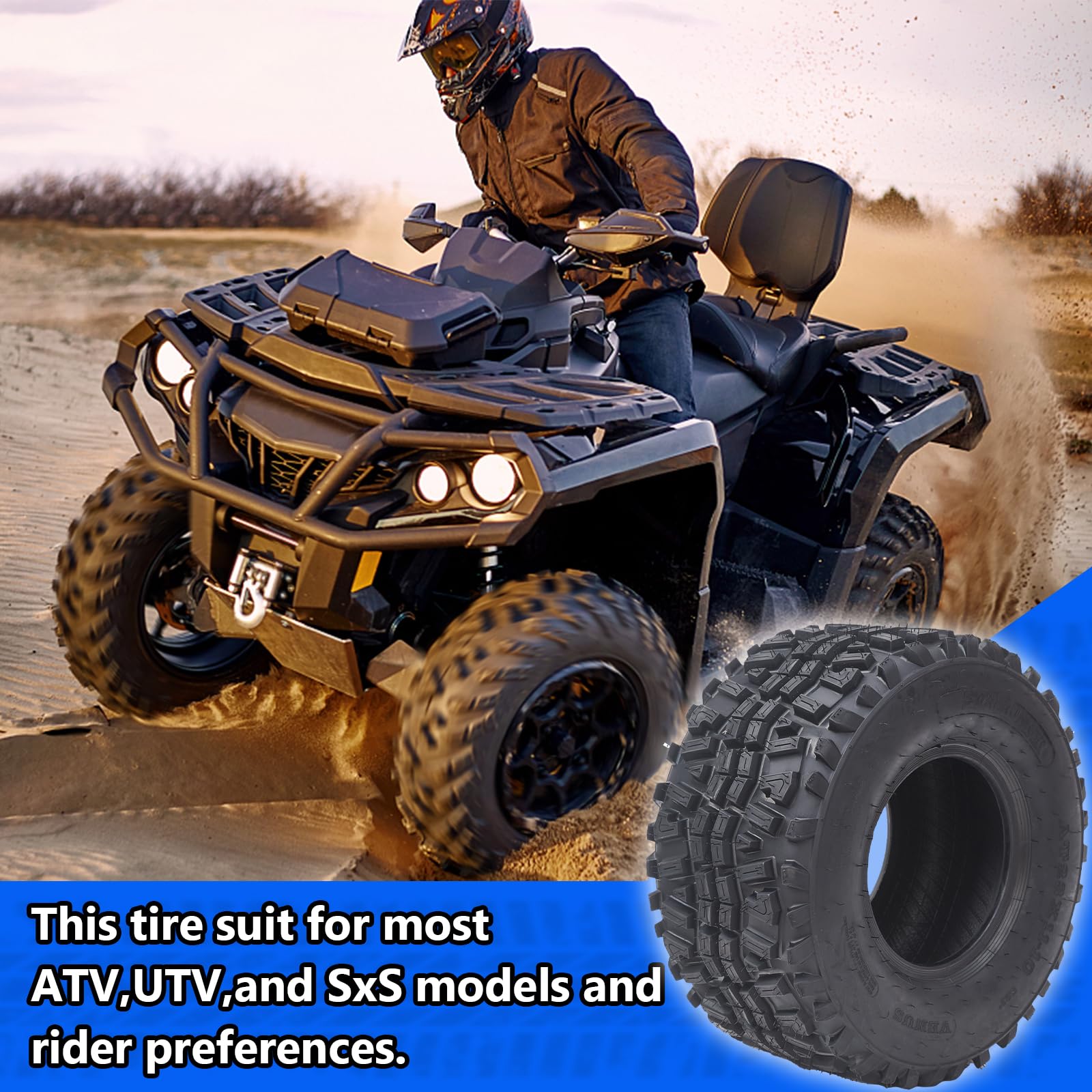 Garvee Set of 2 ATV UTV all-terrain Tires 22X8-10 4PR, Oblique Construction Non-Directional Tread Pattern QD-115, Pair of 2 UTV Tires for Suitable for Mud, Gravel, Sand, Rocky