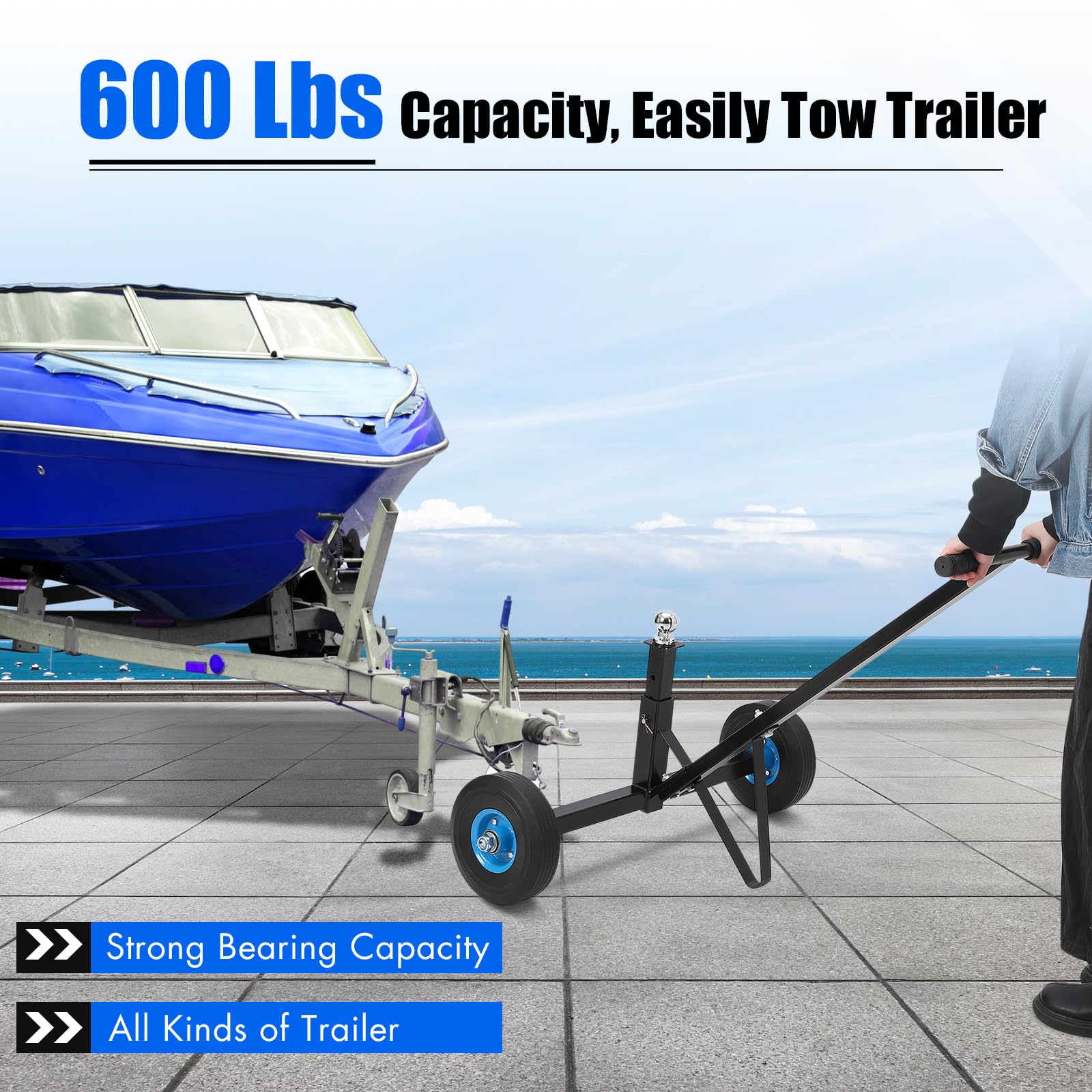 Garvee Adjustable Trailer Dolly with 1000lbs Load Capacity, Heavy Duty Carbon Steel Trailer Mover for Moving Car RV Boat Trailer, 19-26 Inch Adjustable Height, 2 Inch Ball & 16 Inch Pneumatic Tires