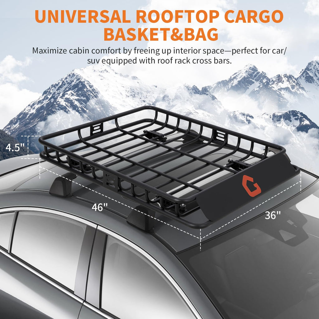 Garvee Roof Rack Cargo Carrier Basket - 46"x36"x4.5" with Cargo Net and Luggage Holder, 200 lbs Capacity, Universal Fit for Pickup Trucks, Black