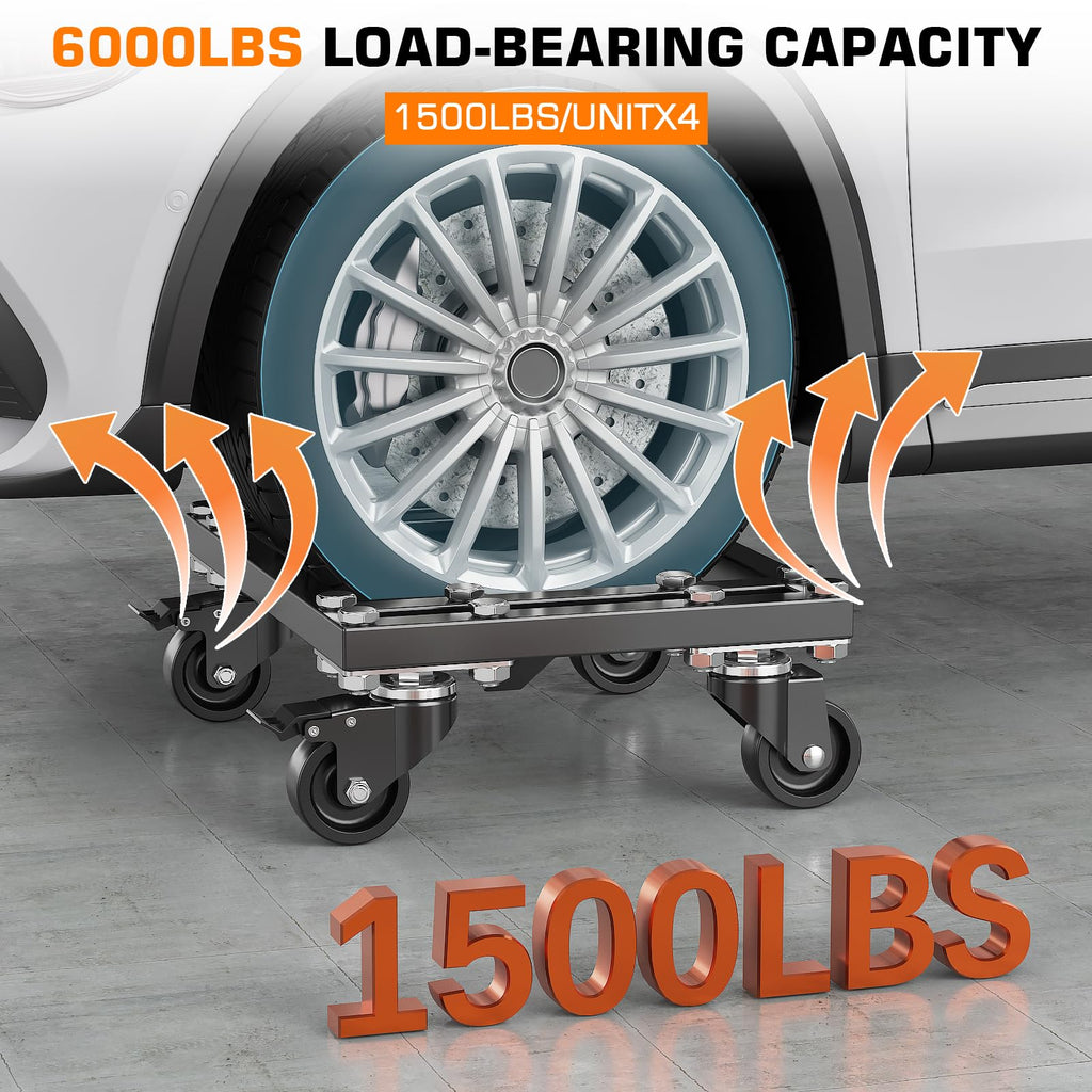 Garvee Car Dolly Set of 4, 6000 LBS Heavy Duty Wheel Dollies with Lockable Swivel Casters, Vehicle Movers for Auto Shop Garage, Black