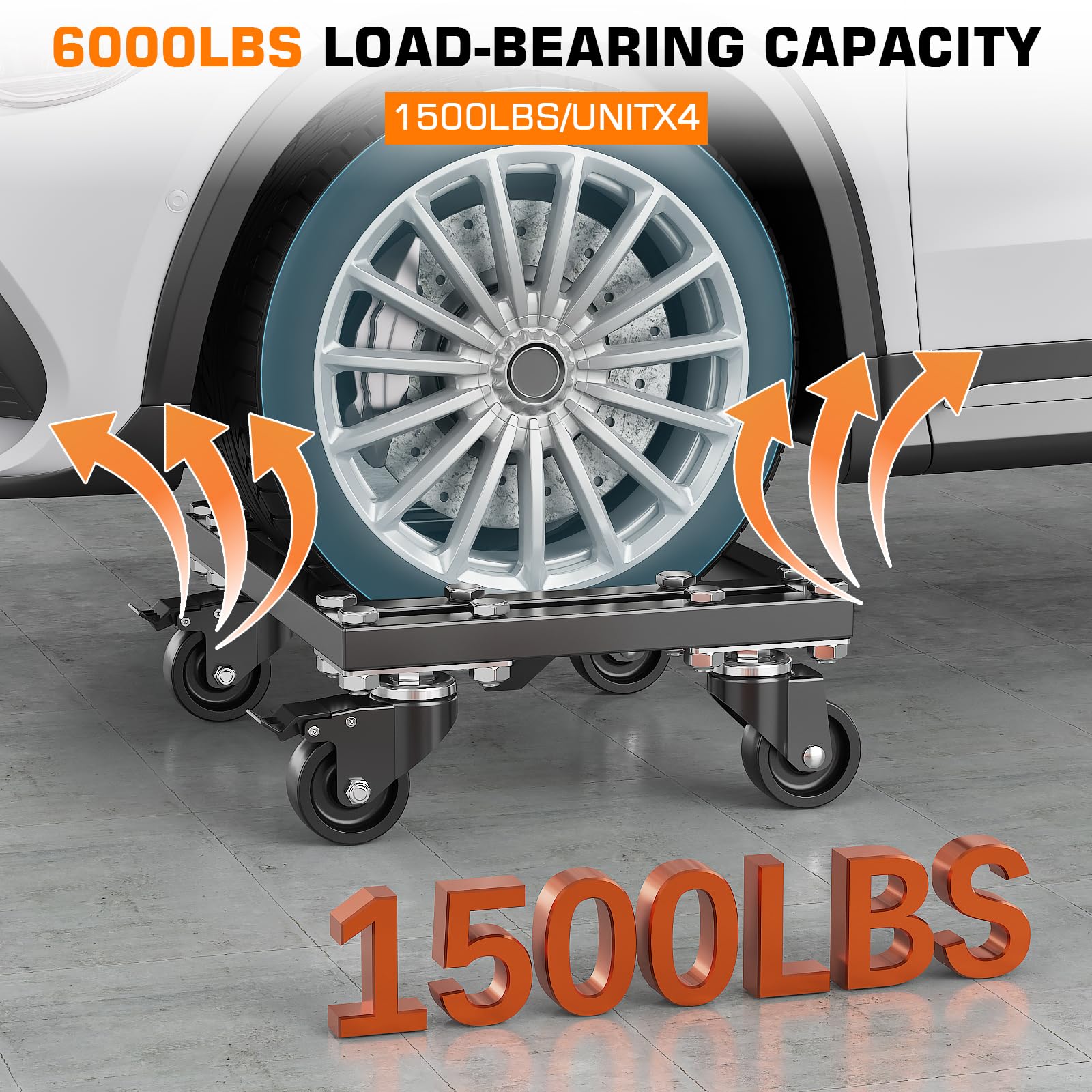 Garvee Car Dolly Set of 4, 6000 LBS Heavy Duty Wheel Dollies with Lockable Swivel Casters, Vehicle Movers for Auto Shop Garage, Black