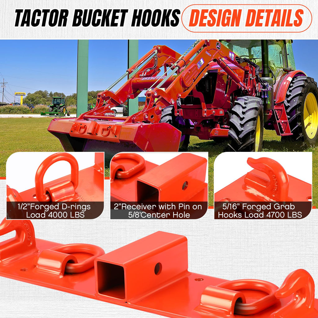 Garvee Tractor Grab Hooks Heavy Duty Bolt On Compact Tractor Bucket Hooks 2" Receiver Compatible with John Deere 1025R 2320 2520 2720 2025R 2032R 2038R 3032E 4010 4100 4110 4115 (4100Z)
