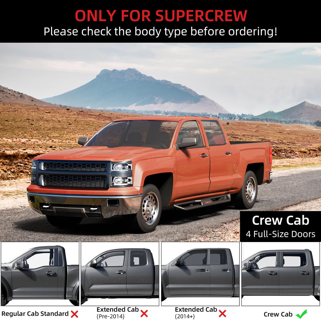 Garvee Running Boards 6.5 Inches with Two Stairs Design Compatible with 2019-2024 Chevy Silverado/GMC Sierra 1500, 2020-2024 2500HD 3500HD Crew Cab(4 Full-Size Doors), Bolt-on Side Steps