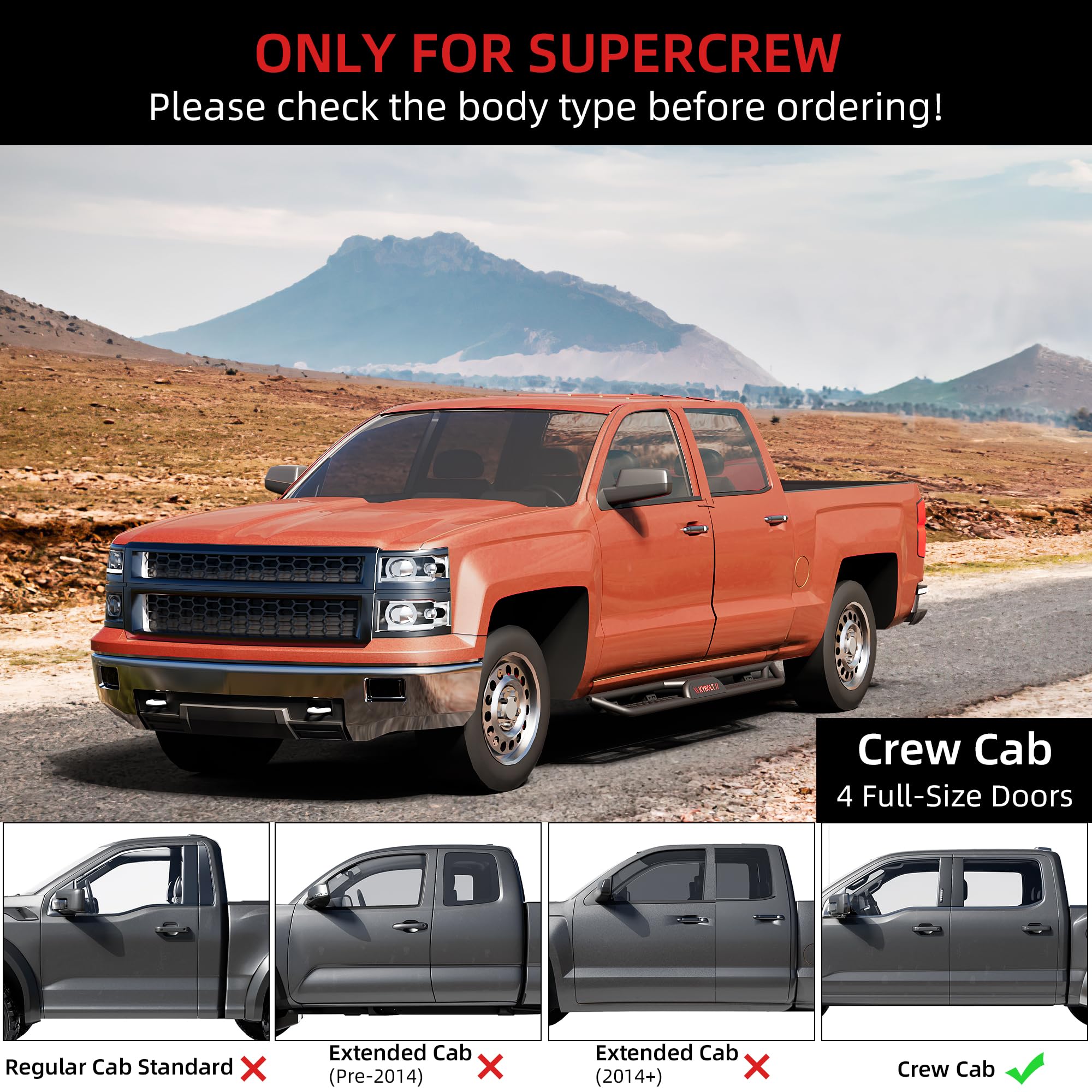 Garvee Running Boards 6.5 Inches with Two Stairs for 2015-2025 Chevy Colorado Canyon Crew Cab, Heavy-Duty Steel, Black, Anti-Slip