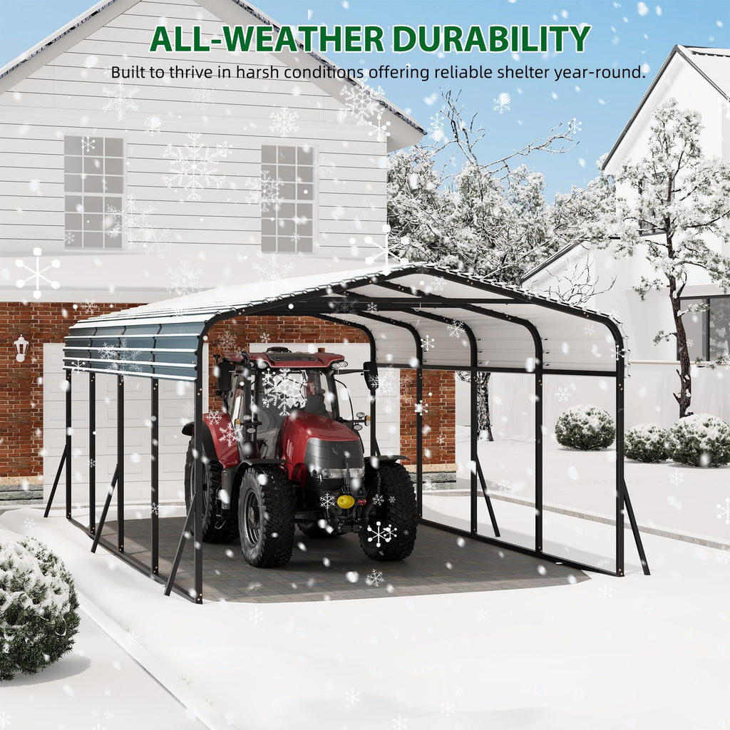 Garvee 12' × 20' Metal Carport, Galvanized Steel Roof Outdoor Shelter with Powder-Coated Frame, Anchors & 6 Support Rods, Dark Grey