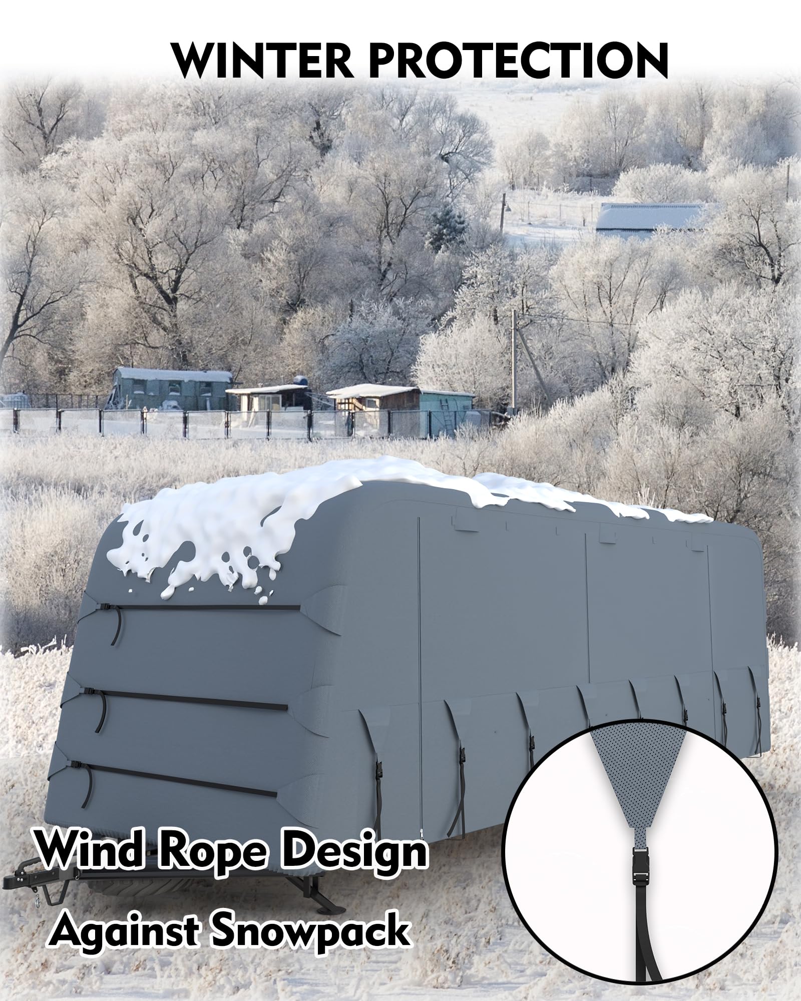 Garvee Travel Trailer Rv Cover, Windproof Camper Cover with Extra-Thick 6 Layers Anti-Uv Top Panel, Breathable, Water-Proof, Rip-Stop with 2Pcs Extra Straps & 4 Tire Covers, Fits 37'-40' Motorhome