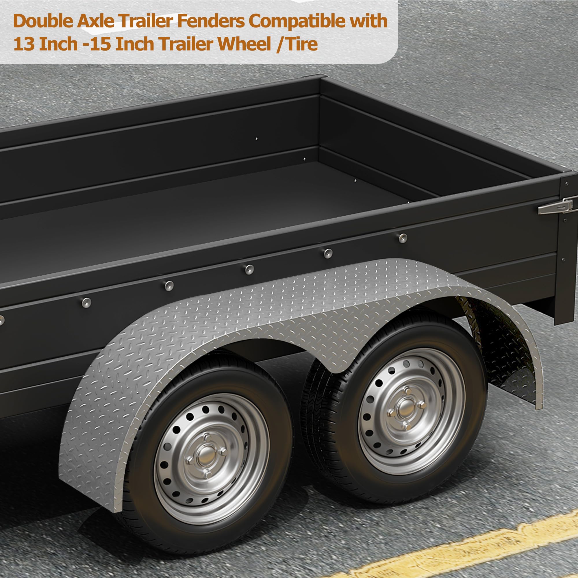 Garvee 2 Pack Tandem Trailer Fenders, Double Axle, Fit 13-15 Inch Wheels, 66" x 9.1" x 20", Black