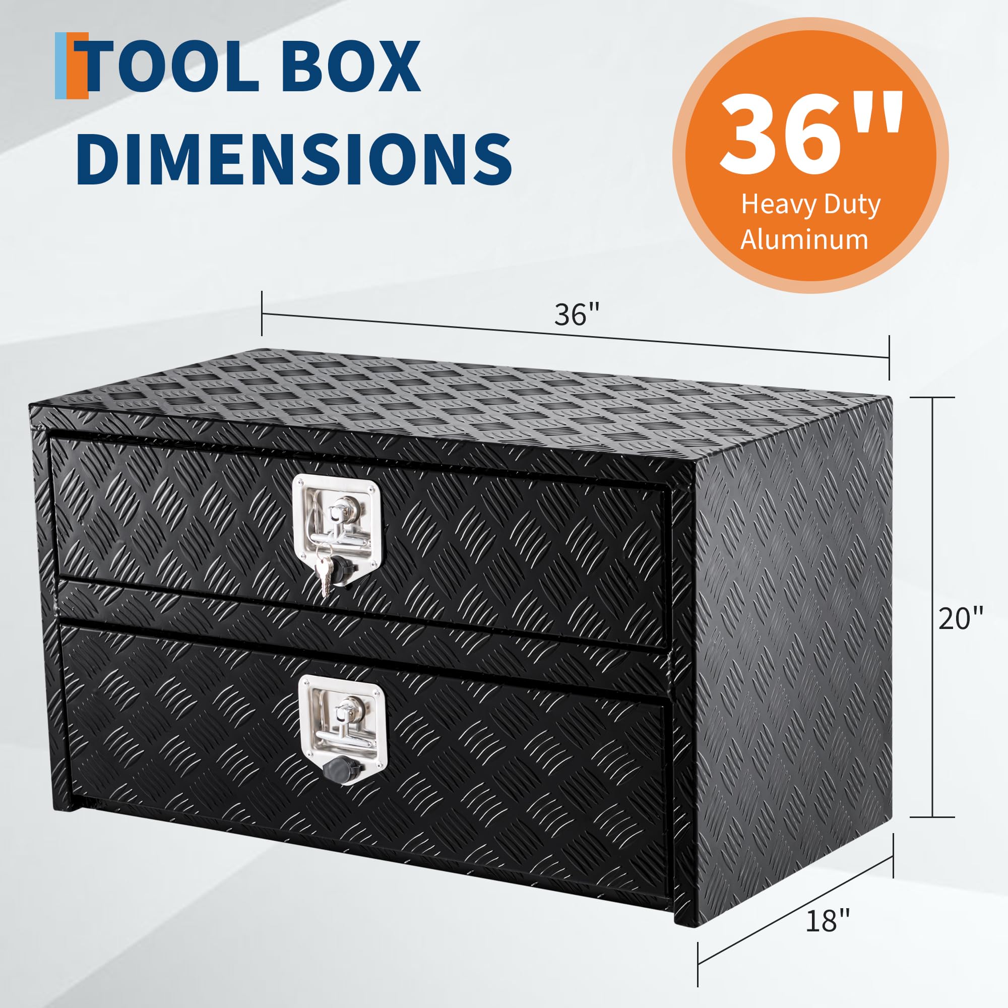 Garvee 36" Aluminum Truck Tool Box w/Drawer, Two-Tier Organizer, Waterproof Underbody Toolbox for Pickup, Truck Bed, RV, Trailer, 36"x18"x20"