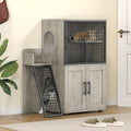 Garvee Modern Villa Cat Litter Box Enclosure with Platform, Double Layer, MDF Panel, Ladder, Hidden Washroom, 33.5"L x 17.9"W x 41.9"H, Light Grey, Indoor Use