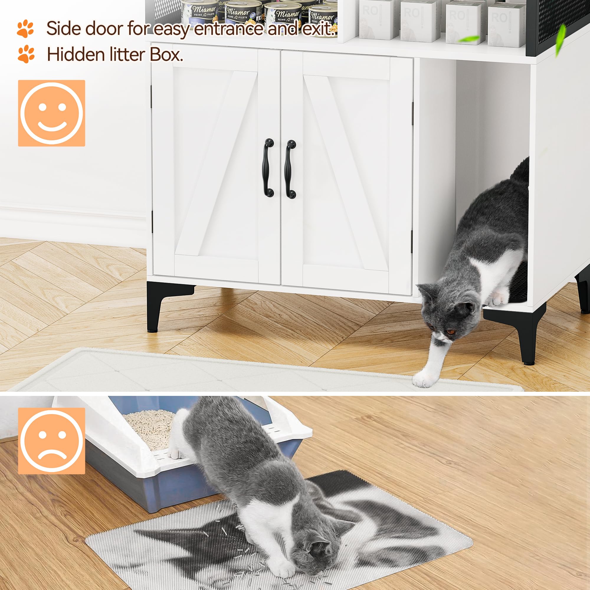 Garvee Hidden Cat Litter Box Enclosure Furniture with Shelf Storage,Litter Box Furniture,Sturdy Cat Washroom,Indoor Wooden Cat House Storage, White