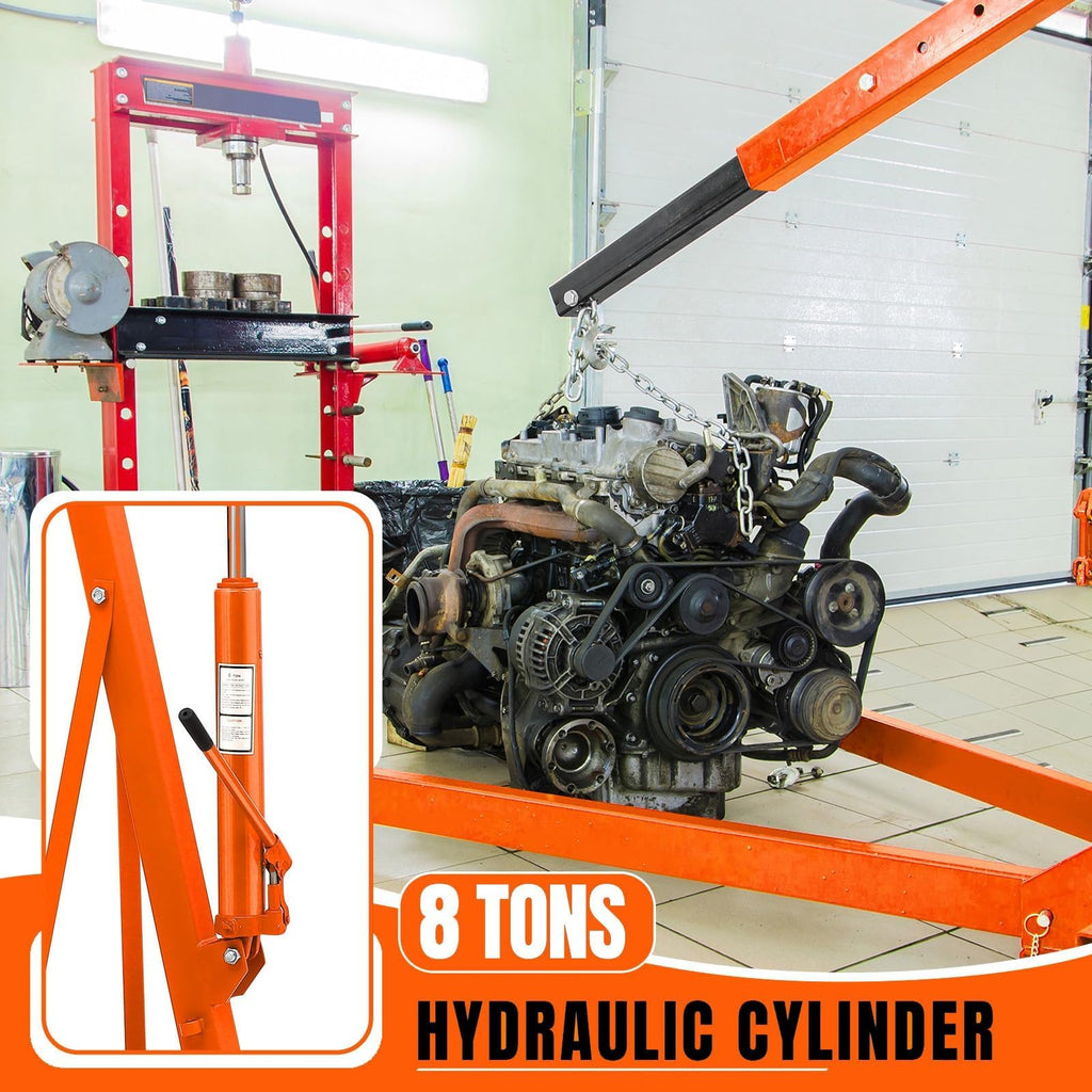 Garvee 2-Ton Folding Engine Hoist Hydraulic Shop Crane Lift With 6 Casters Telescopic Boom For Garage Workshop Factory 4400 LB Orange