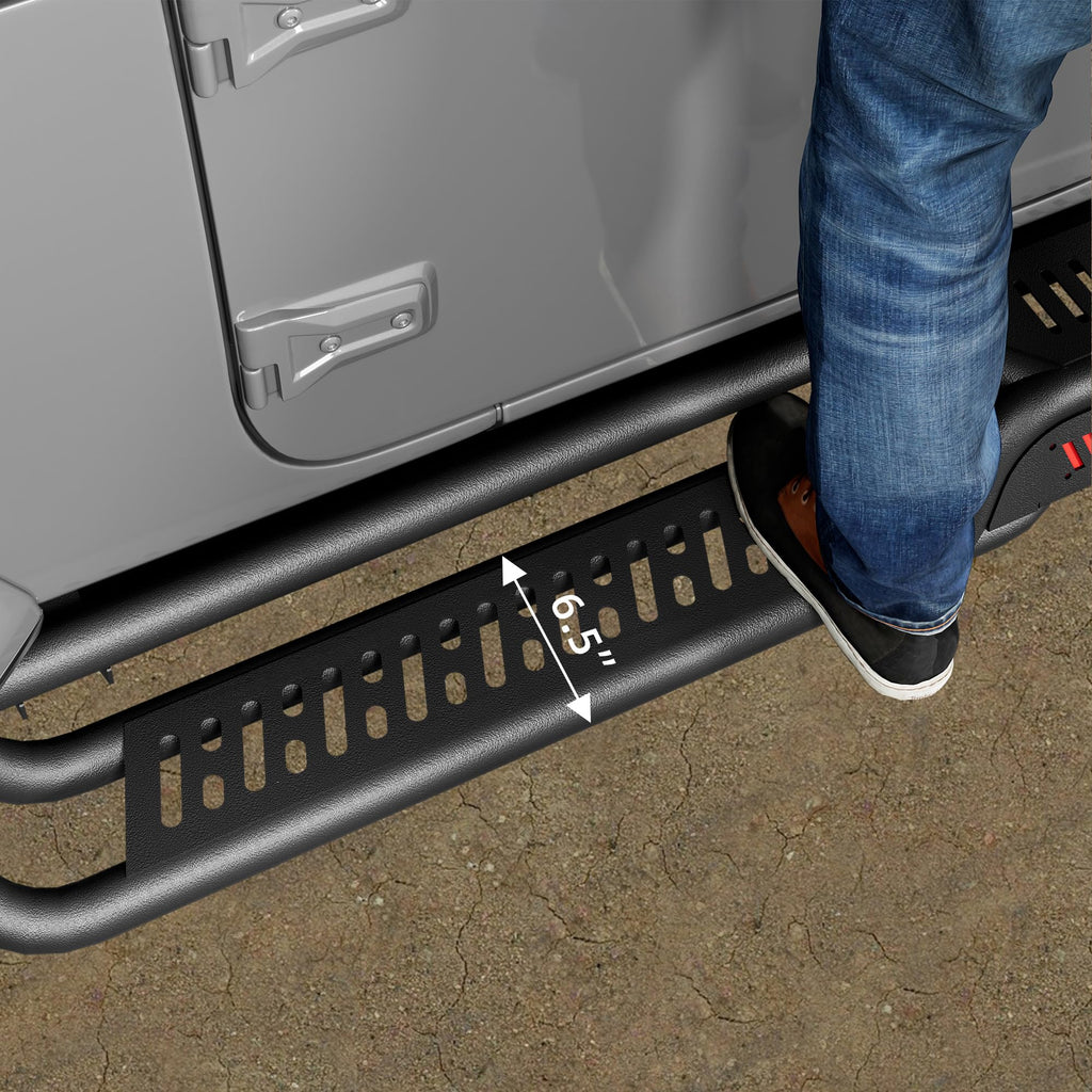 Garvee Running Boards 6.5 Inches with Two Stairs Design Compatible with 2018-2024 Jeep Wrangler JL 4 Doors, All-Steel Build, Bolt-on Side Steps, Black Powder Coated Nerf Bar
