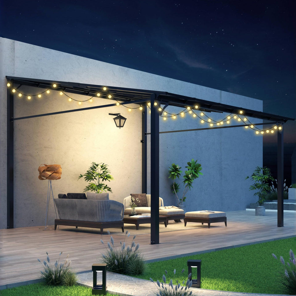 Garvee 10'x12' Lean-To Hardtop Gazebo - Aluminum Frame Wall Pergola for Patio & Lawn, Space-Saving Outdoor Shelter Grey