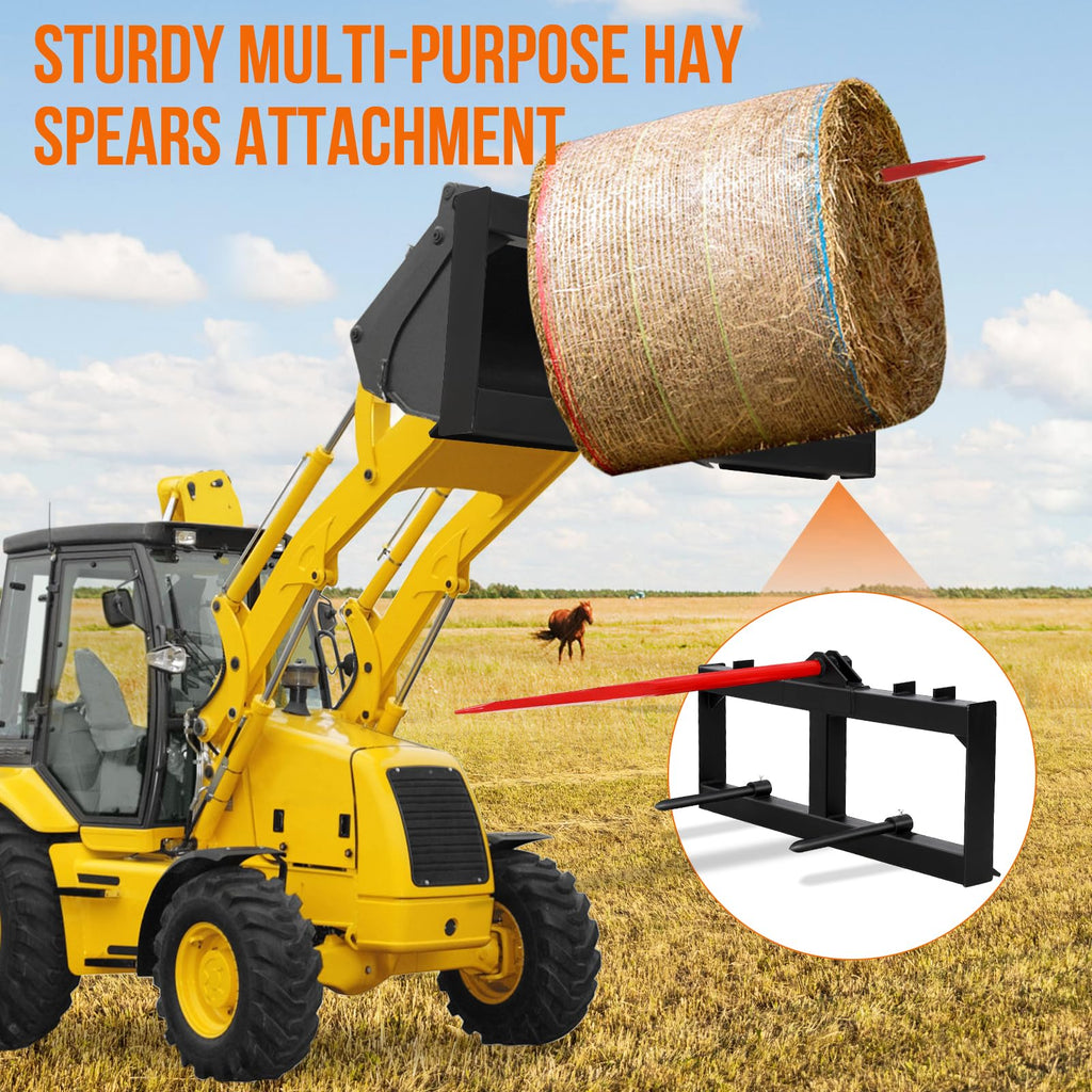 Garvee Attachments Skid Steer Hay Frame Attachment, 49 Inch Hay Spear and Stabilizers, Rate 3000 LB, Quick Tach Tractor, Receiver Hitch
