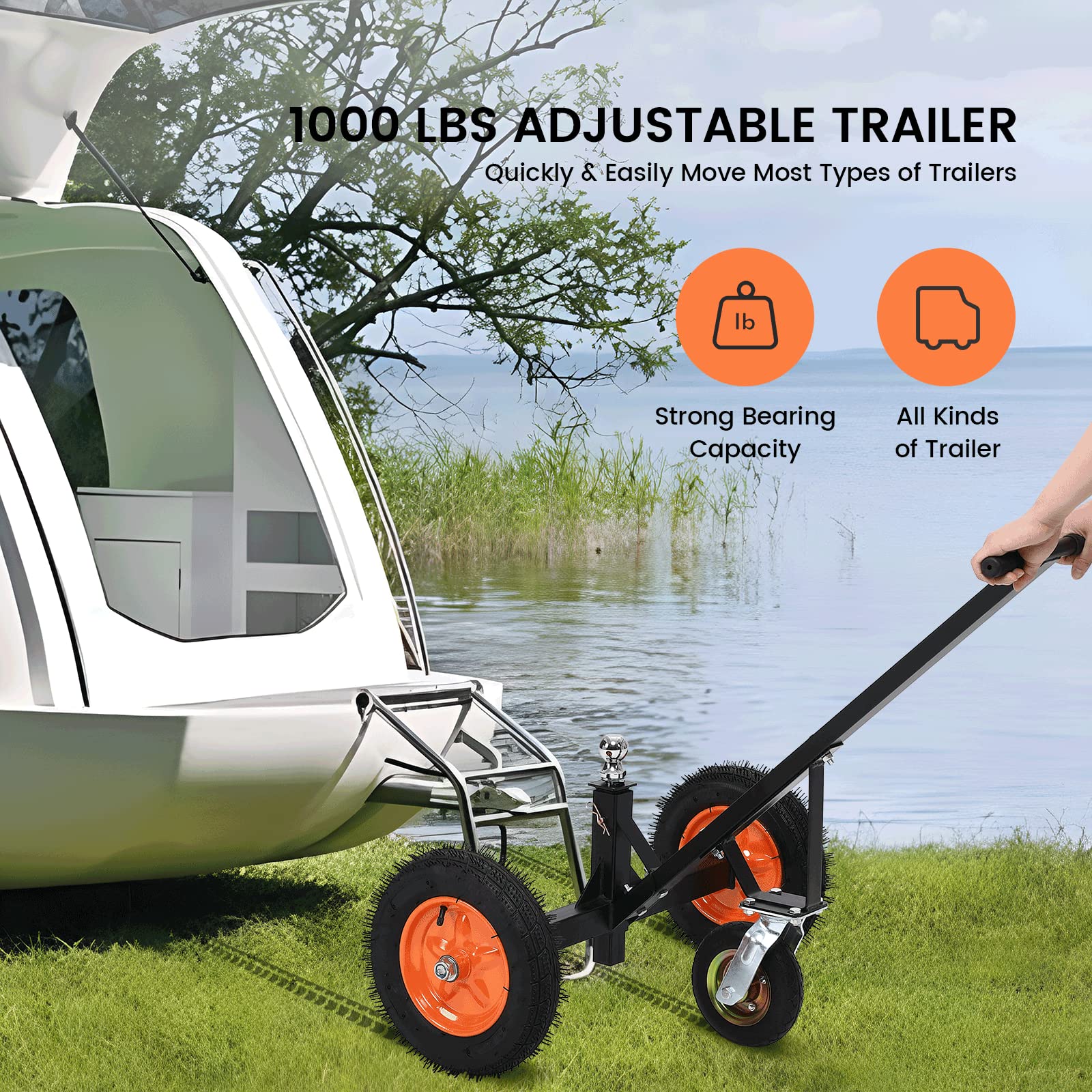 Garvee Adjustable Trailer Dolly with 1000lbs Weight Capacity, Boat Trailer Dolly with 2 Inch Ball & Pneumatic Tires, 17.7''-25.5'' Adjustable Height & Universal Wheel, for Moving Car RV Trailer