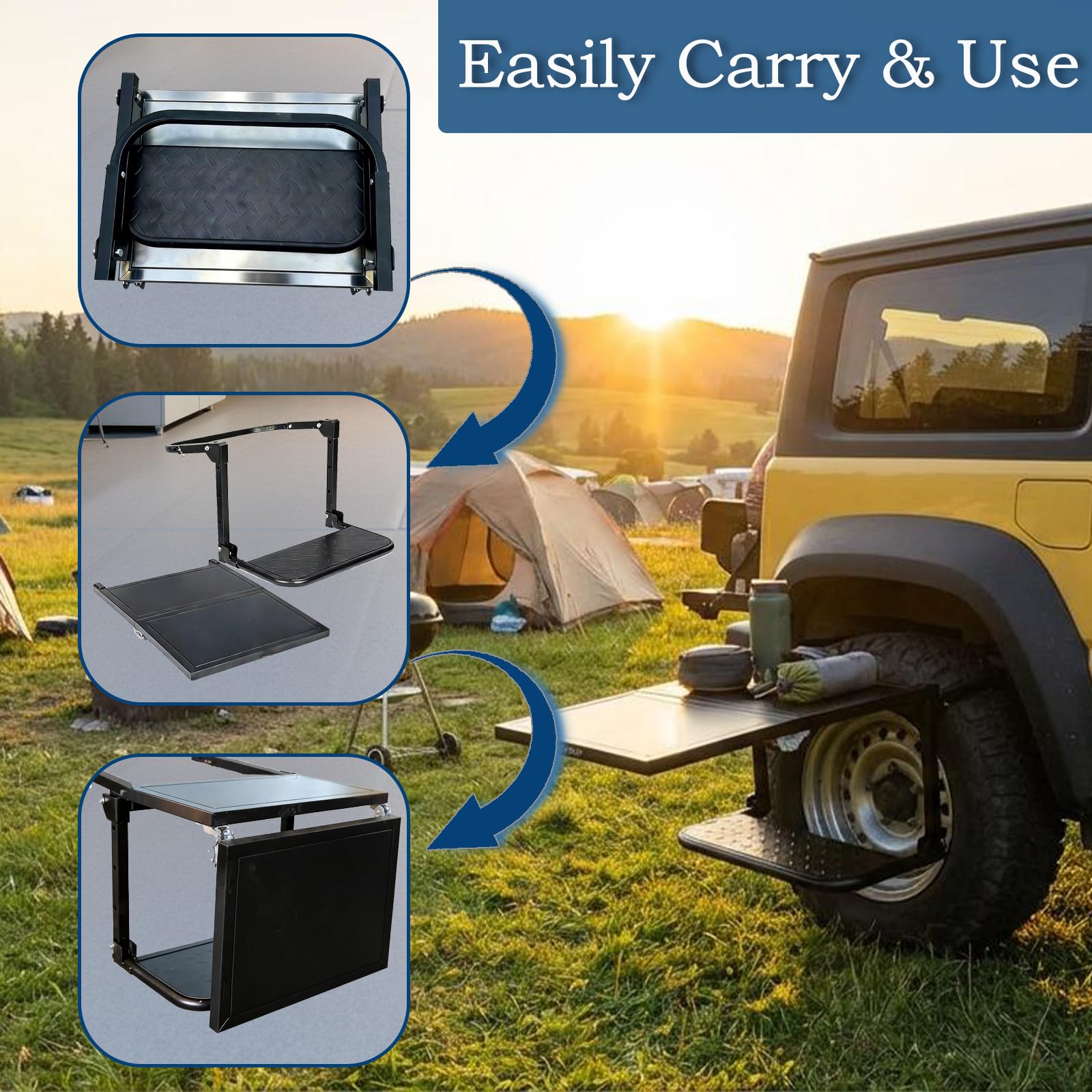Garvee Heavy-Duty Adjustable Tire Step - Universal Folding Wheel Step for Trucks, SUVs, and RVs with 9"-12" Tires, Black