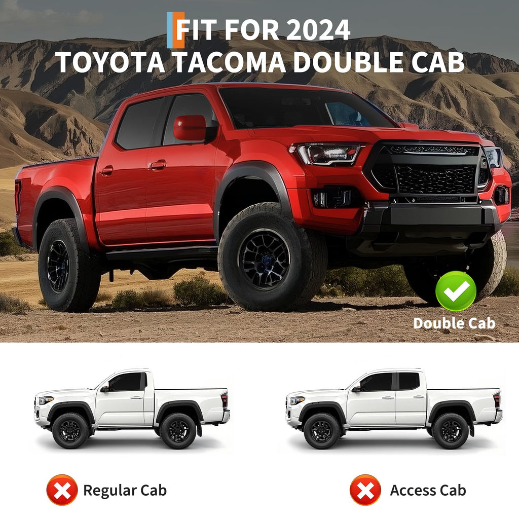 Garvee Floor Mats All Weather Custom Fit TPE Liners for 2024 2025 Toyota Tacoma Double Cab Front & Rear 2 Row, Black