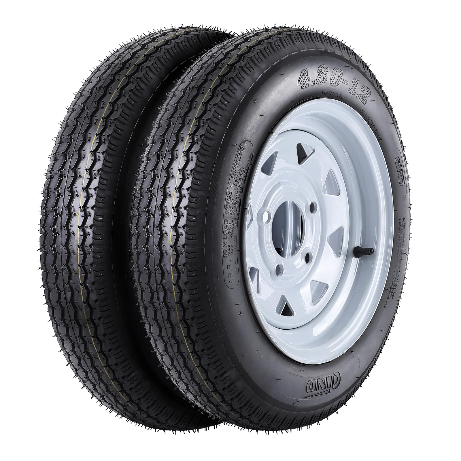 Garvee 4.80-12 Trailer Tires, 2 Pack, Load Range C 6PLY, 12"x4" Rims 4 Lug on 4", Max Load 990 LBS @ 90 PSI, Durable All-Purpose Design for Utility, Cargo & Boat Trailers