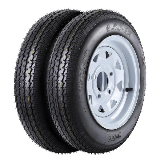Garvee 4.80-12 Trailer Tires, 2 Pack, Load Range C 6PLY, 12"x4" Rims 4 Lug on 4", Max Load 990 LBS @ 90 PSI, Durable All-Purpose Design for Utility, Cargo & Boat Trailers