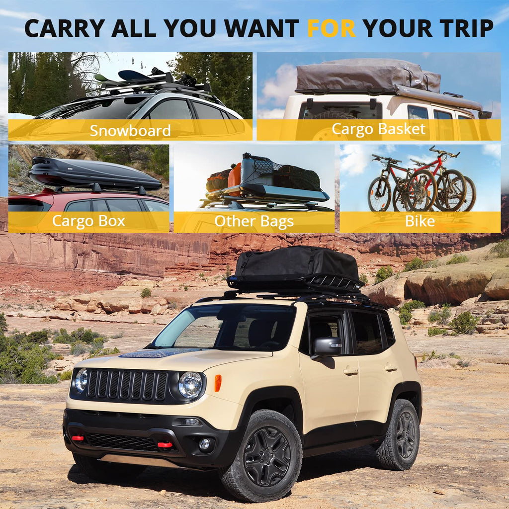 Garvee Car Roof Rack Cross Bars for 2015-2022 Jeep Renegade, Aluminum Roof Bars with Grooved Side Rails for Cargo, Kayak, Bike & Snowboard