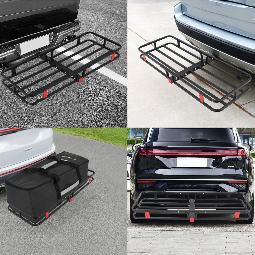 GARVEE 500 Lbs Hitch Mount Cargo Carrier Basket, 53" x 19" x 6" Rear Luggage Rack for 2" Receiver, Black Cargo Basket for Car Camping and Traveling