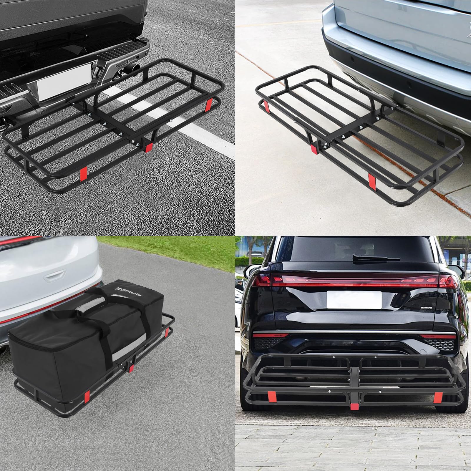 GARVEE 500 Lbs Hitch Mount Cargo Carrier Basket, 53" x 19" x 6" Rear Luggage Rack for 2" Receiver, Black Cargo Basket for Car Camping and Traveling