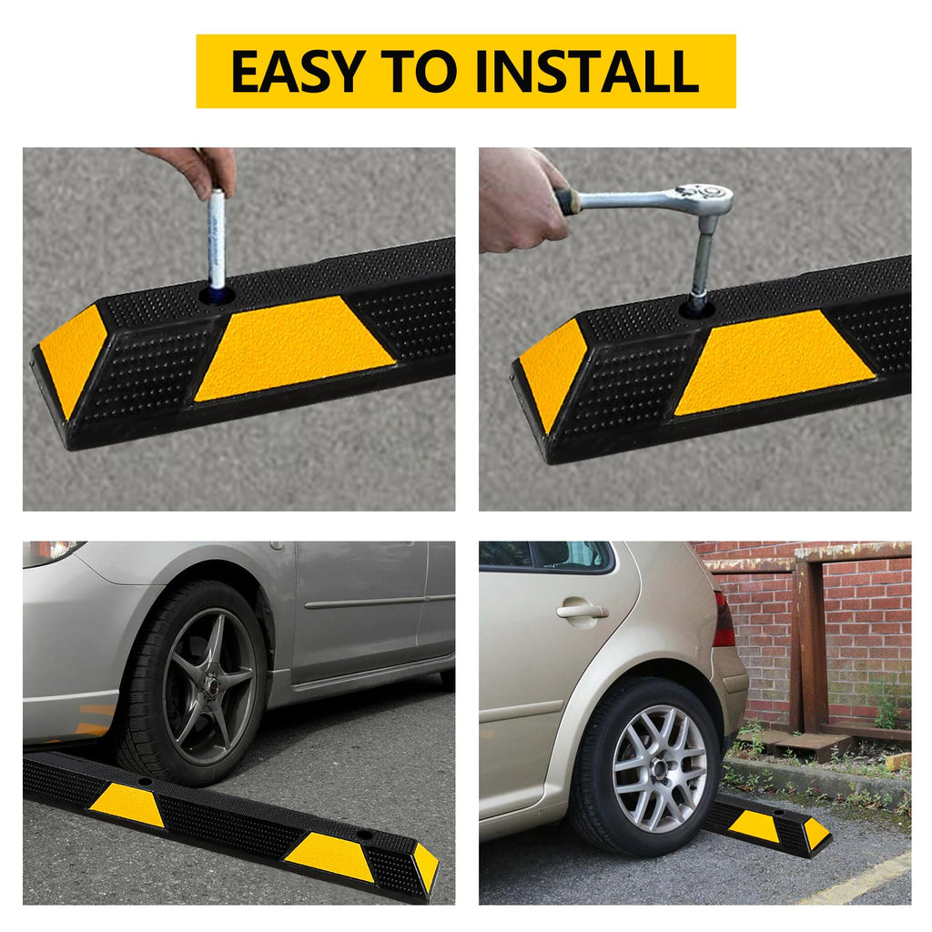 Garvee Car Parking Stopper 72 Inch Heavy Duty Rubber Wheel Stopper with Yellow Reflective Strips for Garage, Cars, Trucks, Trailers, Vans, 2 Pack
