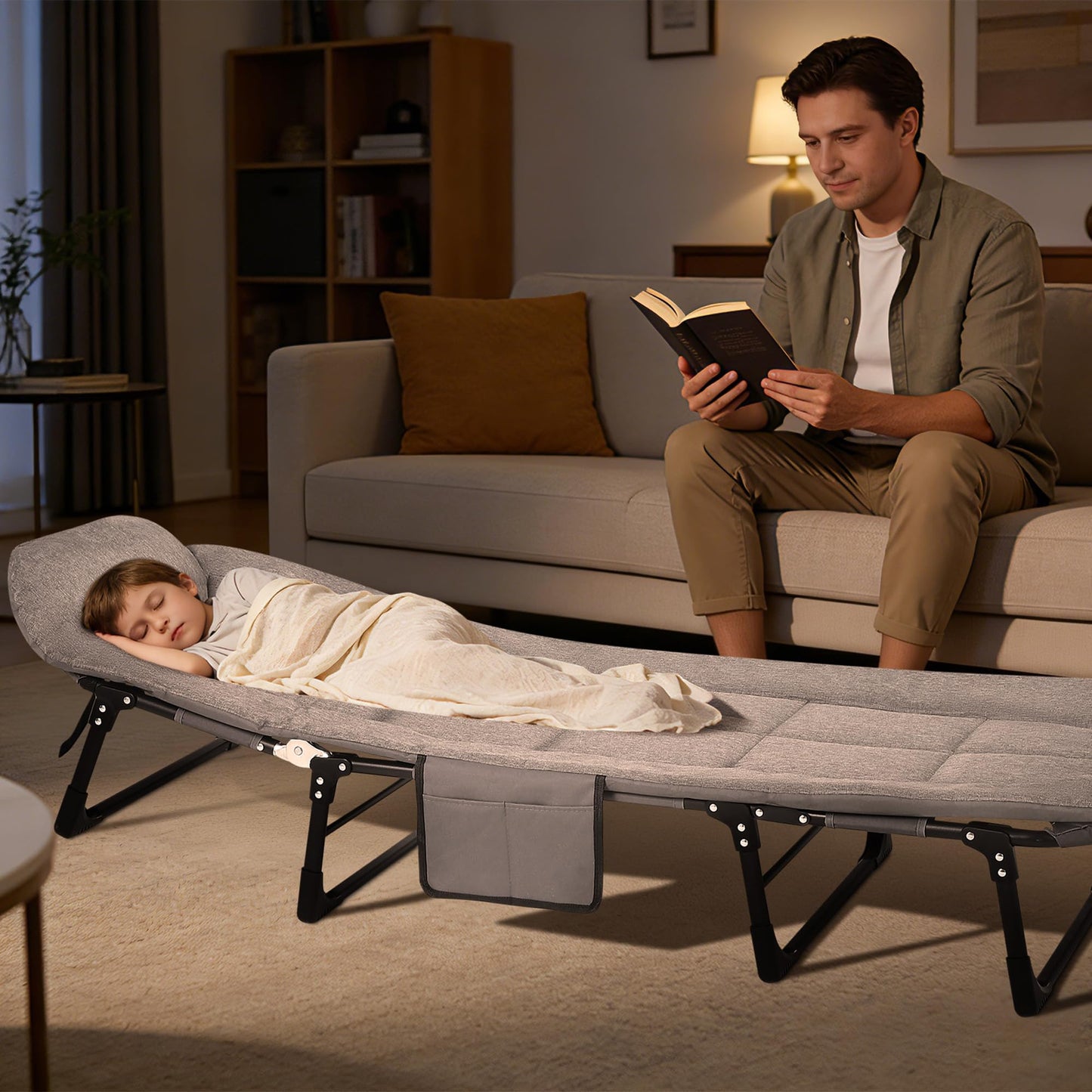 Garvee 79" Portable Folding Bed with Cushion and Pillow, Camping Cot for Adults, Lightweight, Grey, 500 Lbs Support