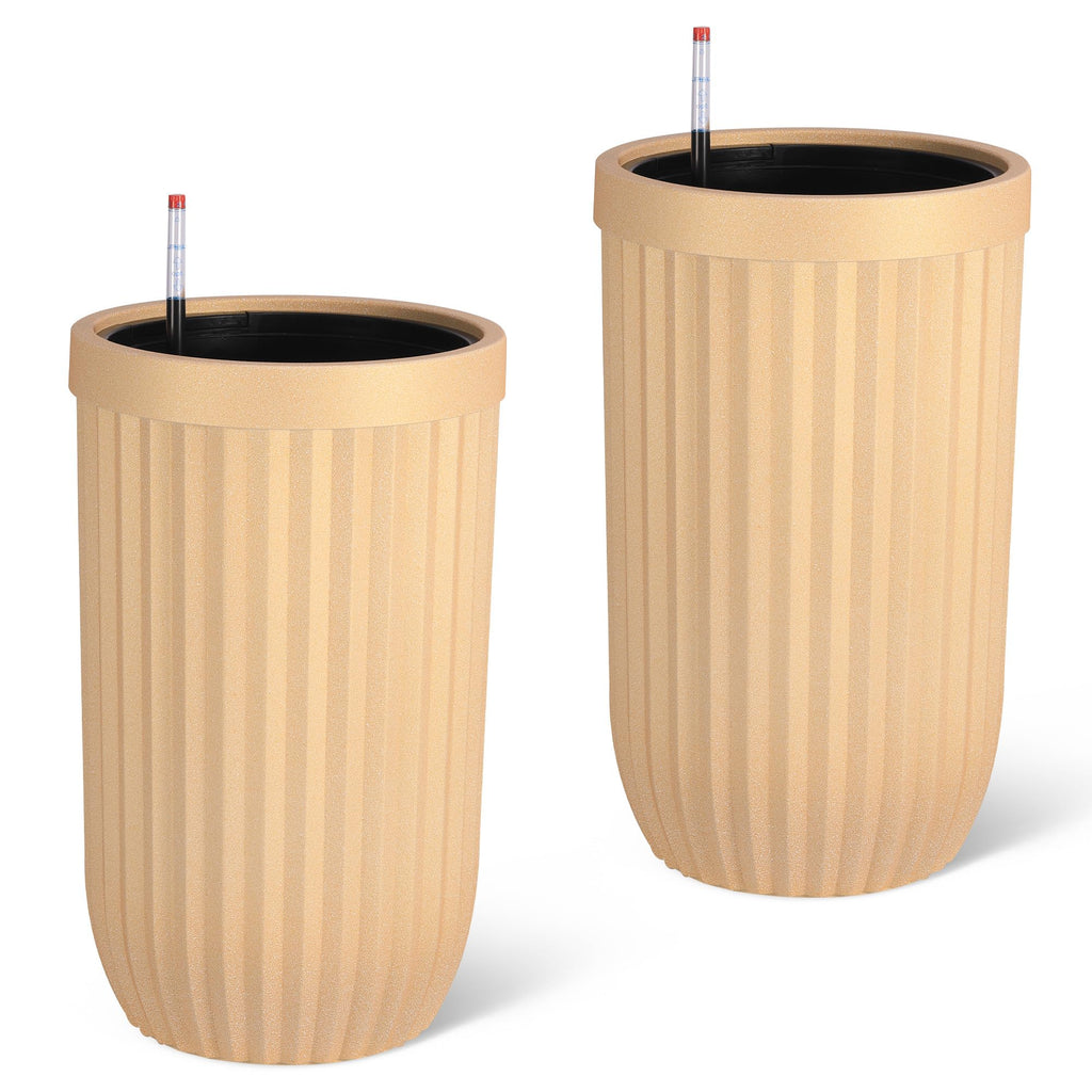 Garvee 23" Tall Self-Watering Planters Set of 2 with Water Level Monitor & Hidden Wheels - Ideal for Living Room, Office, Patio, Garden, Gold