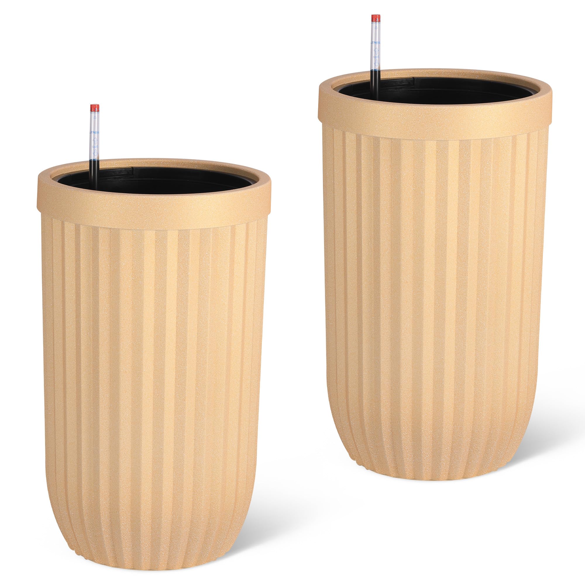 Garvee 23" Tall Self-Watering Planters Set of 2 with Water Level Monitor & Hidden Wheels - Ideal for Living Room, Office, Patio, Garden, Gold