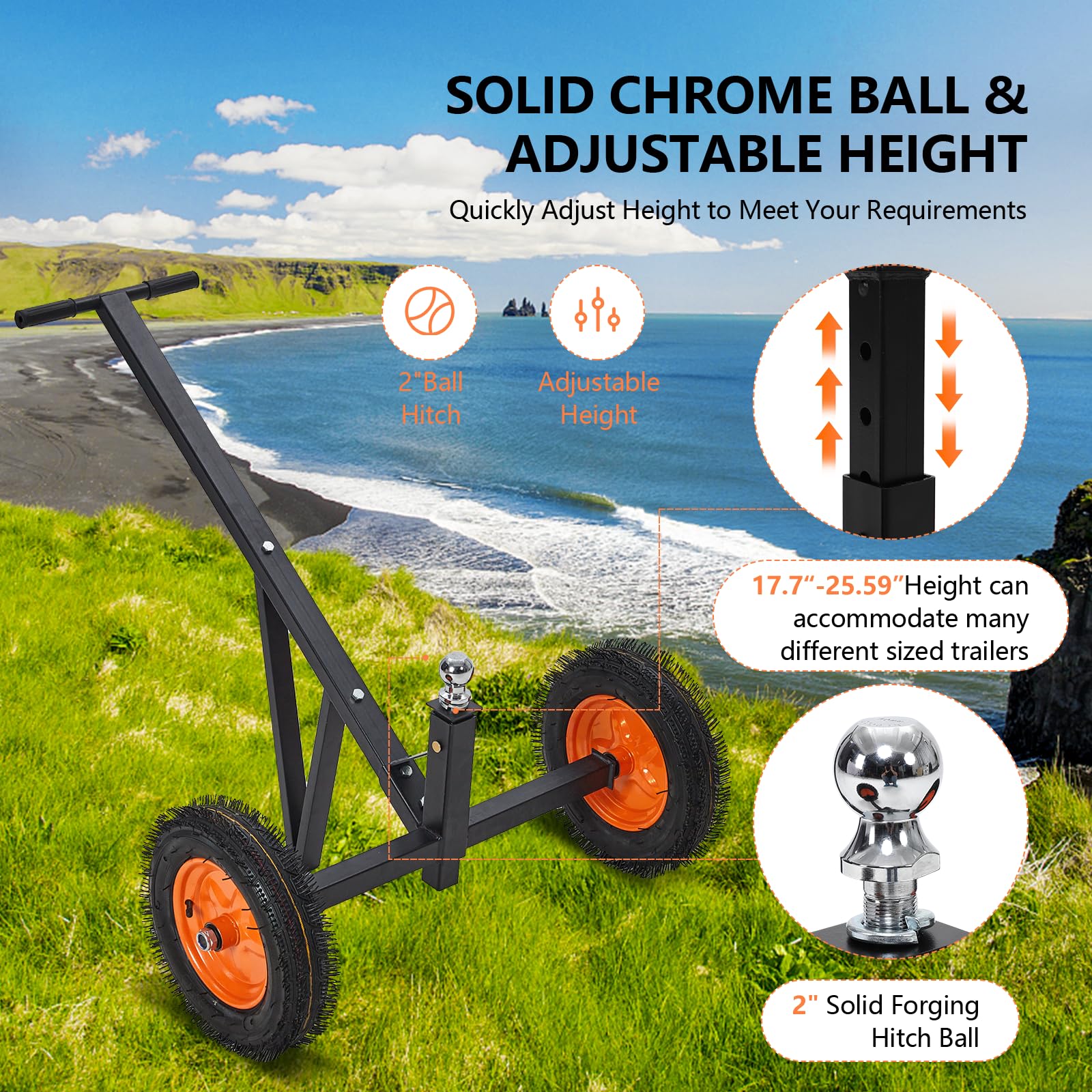 Garvee Adjustable Trailer Dolly, 600lbs Load Capacity, Carbon Steel Trailer Mover with 19'' Height, 16" Pneumatic Tires for Moving Boat Trailers/Utility/RV/Cargo Trailers